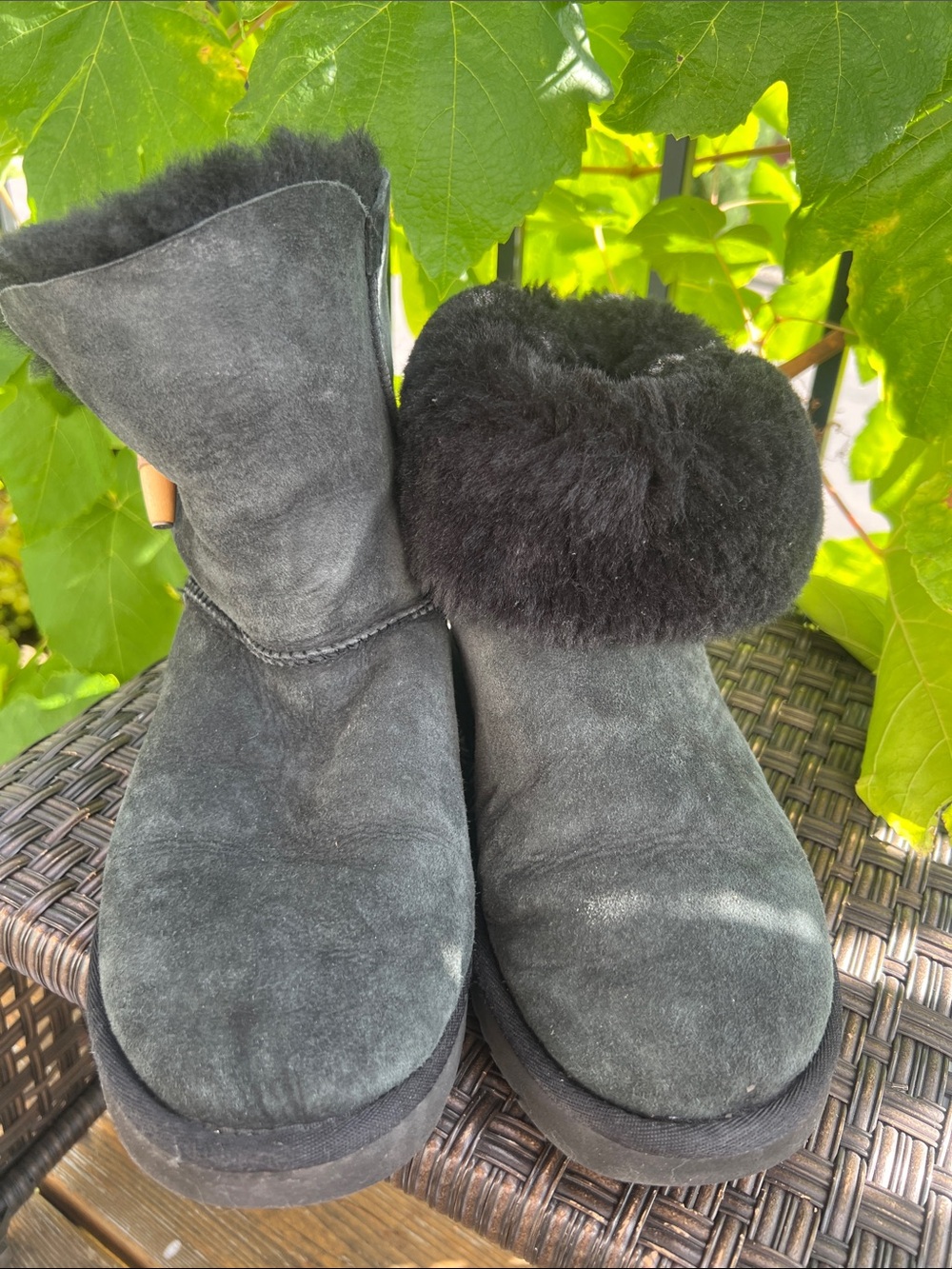UGG Black Kelly Suede Shearling Boots with Tan Toggle - Picture 7 of 17